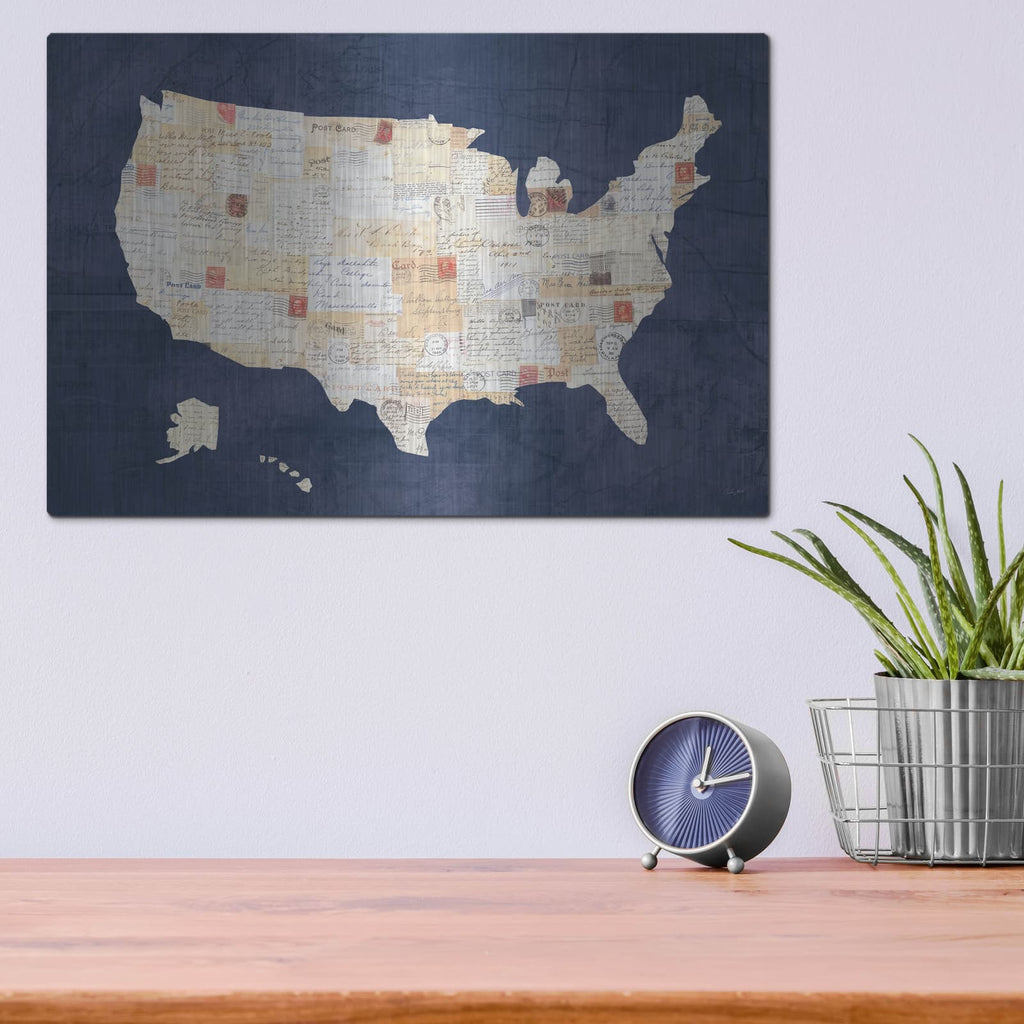 'Vintage USA on Indigo' by Courtney Prahl – Metal Wall Art, 16x12 room view