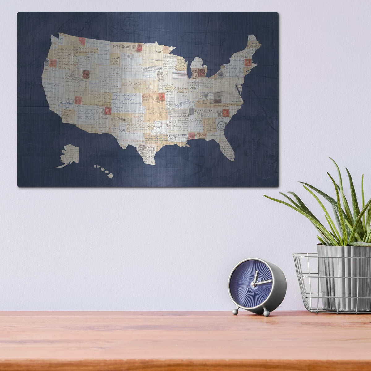 'Vintage USA on Indigo' by Courtney Prahl – Metal Wall Art, 16x12 room view
