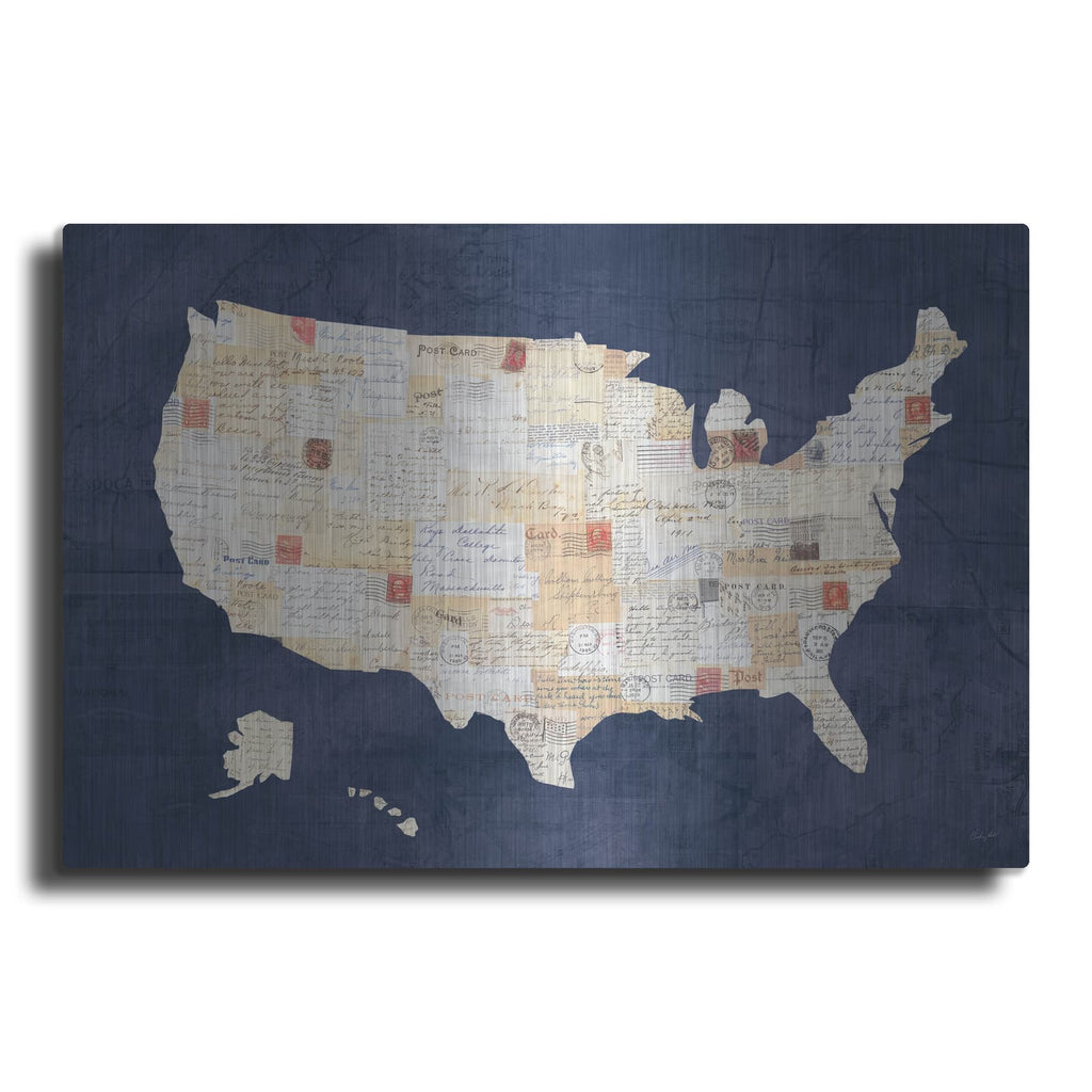 'Vintage USA on Indigo' by Courtney Prahl – Metal Wall Art