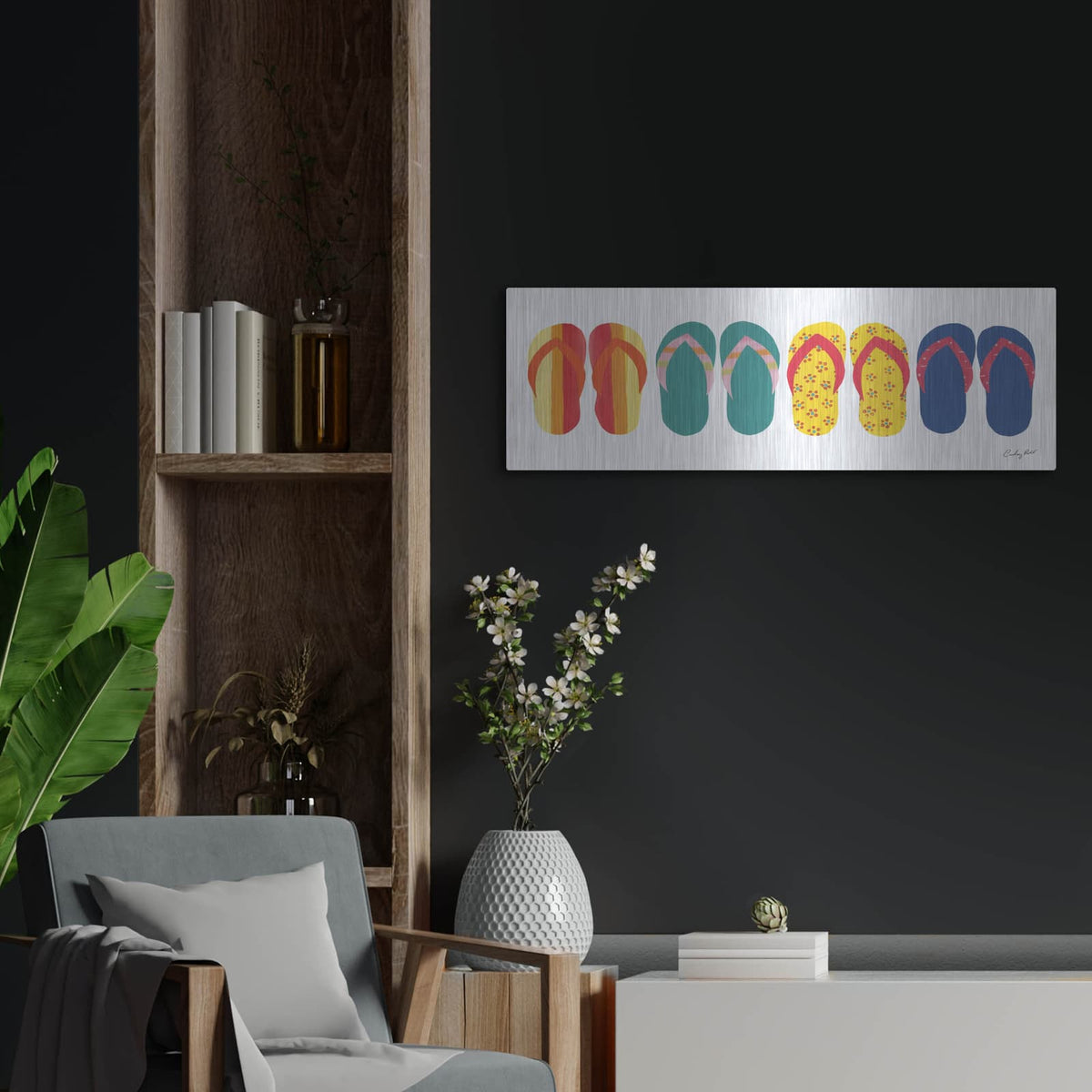 'Sea Sand Sun VIII' by Courtney Prahl – Metal Wall Art, 36x12 room view