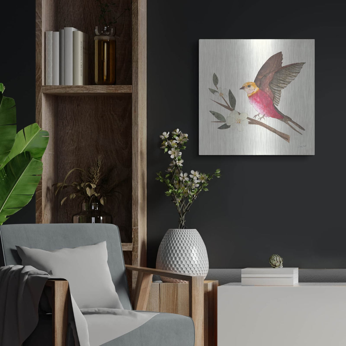 'Birds and Blossoms IV' by Courtney Prahl – Metal Wall Art, 24x24 room view