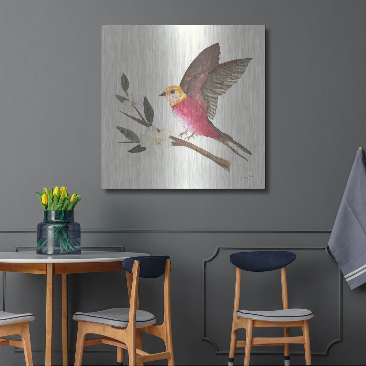 'Birds and Blossoms IV' by Courtney Prahl – Metal Wall Art, 36x36 room view