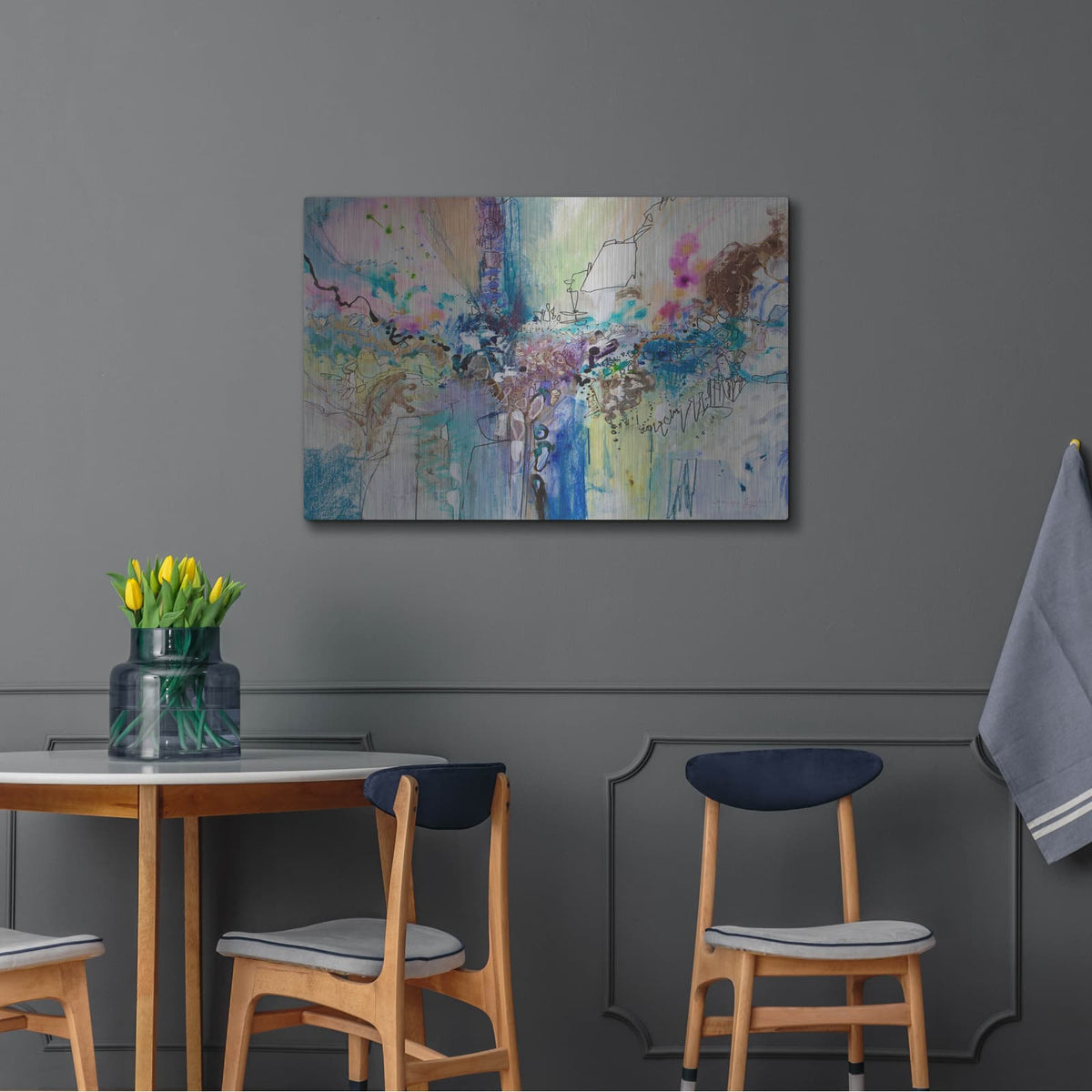 'Flow Blue with Gold Leaf 8' by Jennifer Gardner – Metal Wall Art, 36x24 room view