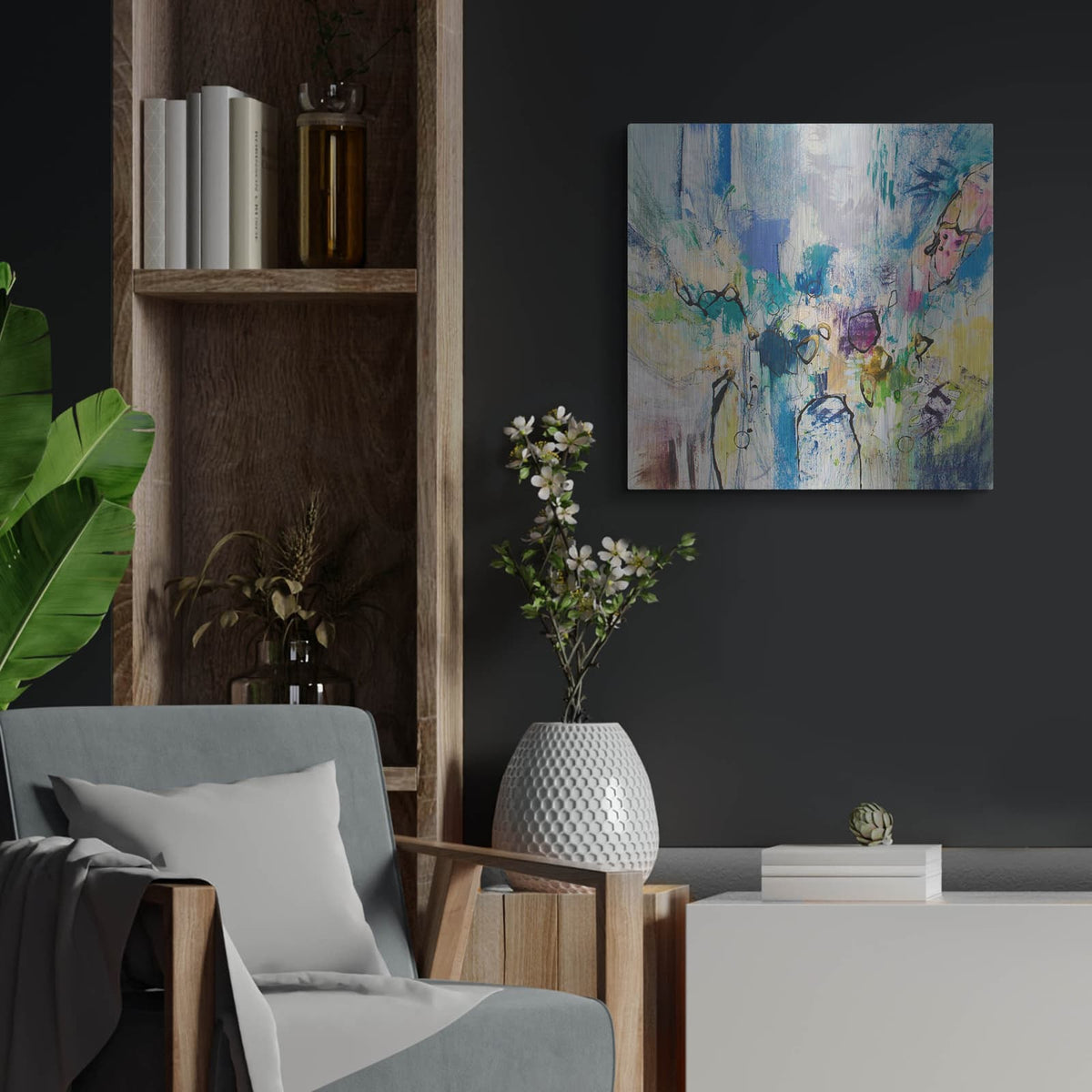 'Blue Series 17' by Jennifer Gardner – Metal Wall Art, 24x24 room view