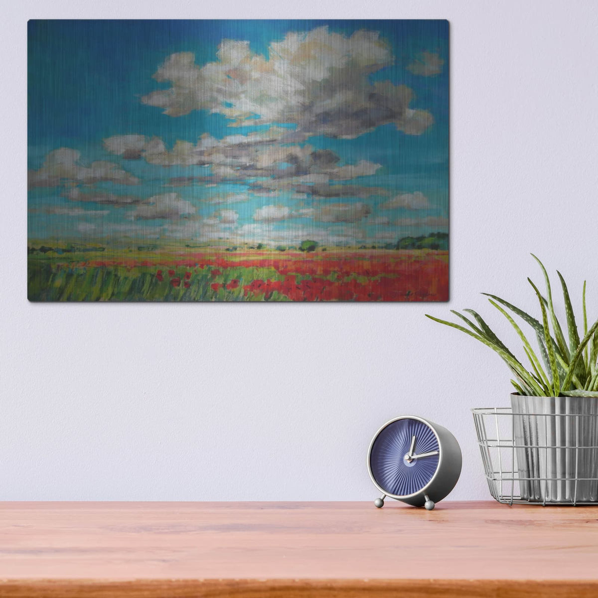 'Summer Clouds and Poppies' by Jennifer Gardner – Metal Wall Art, 16x12 room view