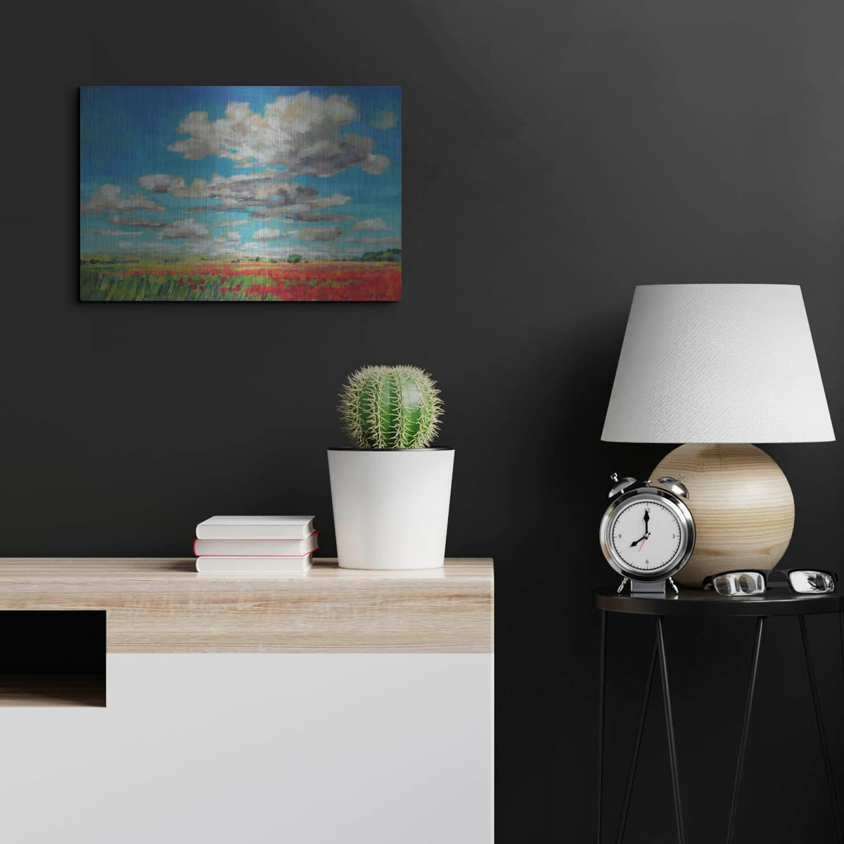 'Summer Clouds and Poppies' by Jennifer Gardner – Metal Wall Art, 24x16 room view