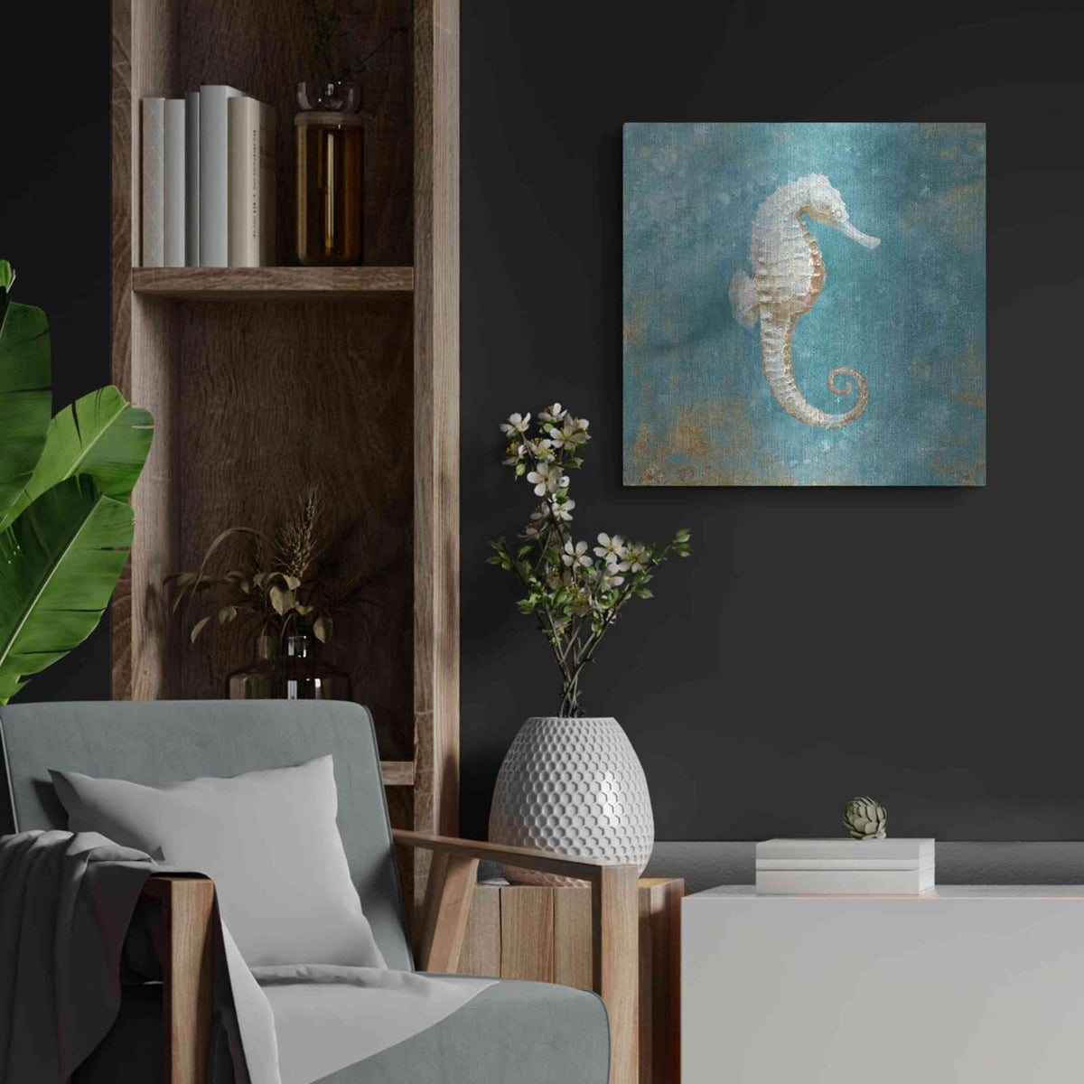 'Treasures From The Sea I' by Danhui Nai – Metal Wall Art, 24x24 room view