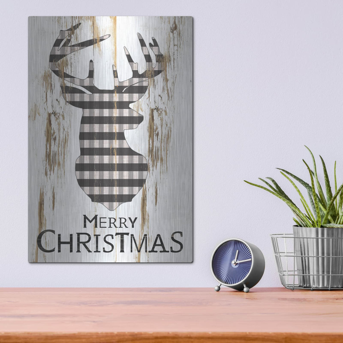 'Merry Christmas Deer' by Cindy Jacobs – Metal Wall Art, 12x16 room view