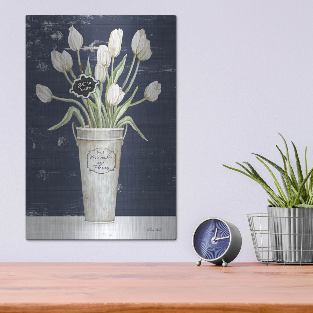 'Tulips on Navy I' by Cindy Jacobs – Metal Wall Art, 12x16 room view