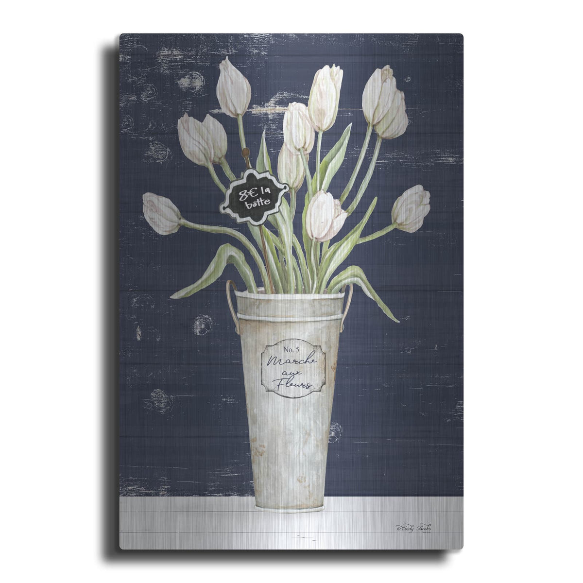 'Tulips on Navy I' by Cindy Jacobs – Metal Wall Art