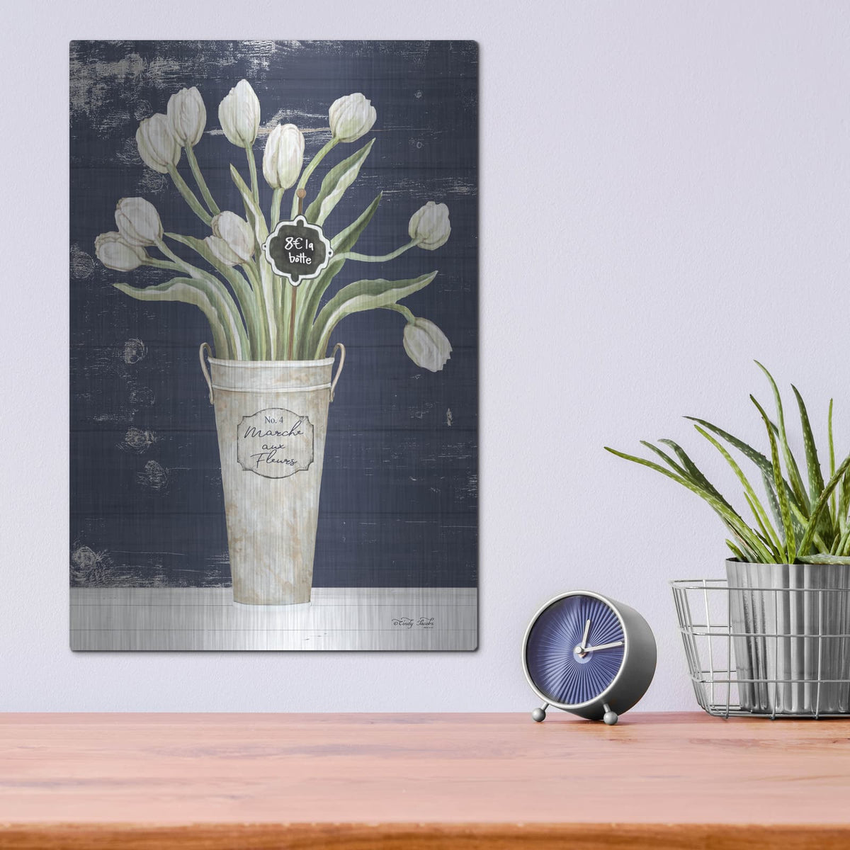'Tulips on Navy II' by Cindy Jacobs – Metal Wall Art, 12x16 room view