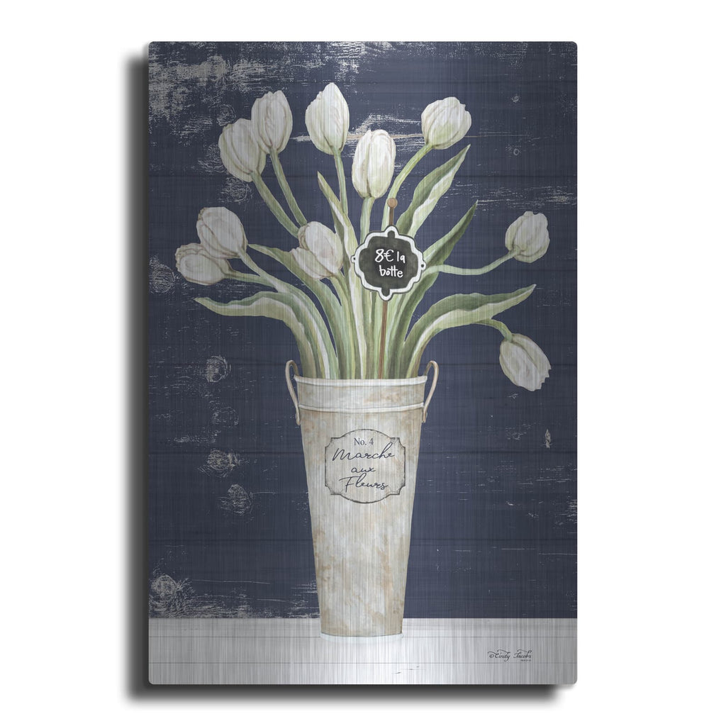 'Tulips on Navy II' by Cindy Jacobs – Metal Wall Art