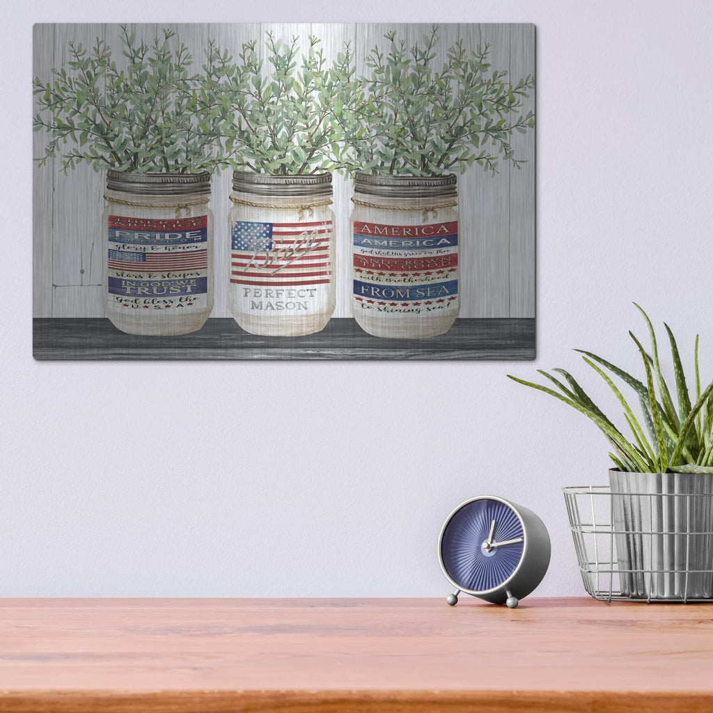'Patriotic Glass Jar Trio I' by Cindy Jacobs – Metal Wall Art, 16x12 room view