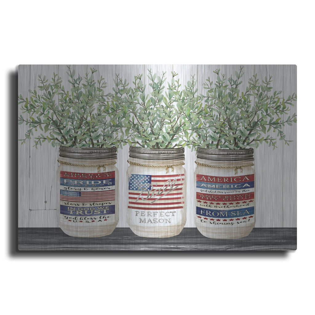 'Patriotic Glass Jar Trio I' by Cindy Jacobs – Metal Wall Art