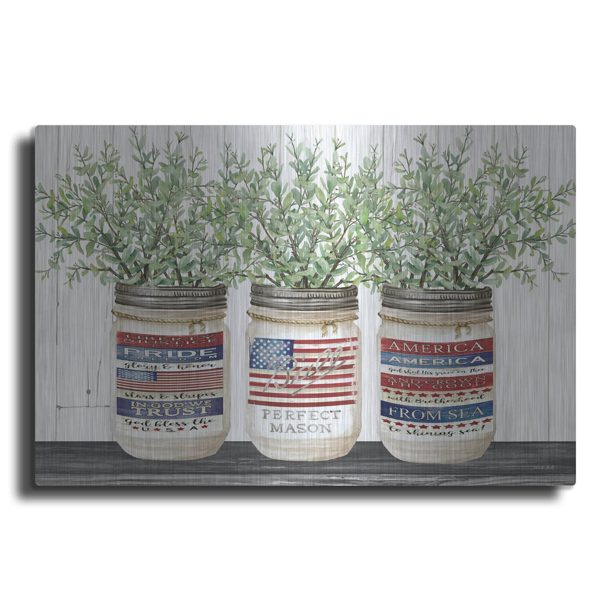 'Patriotic Glass Jar Trio I' by Cindy Jacobs – Metal Wall Art