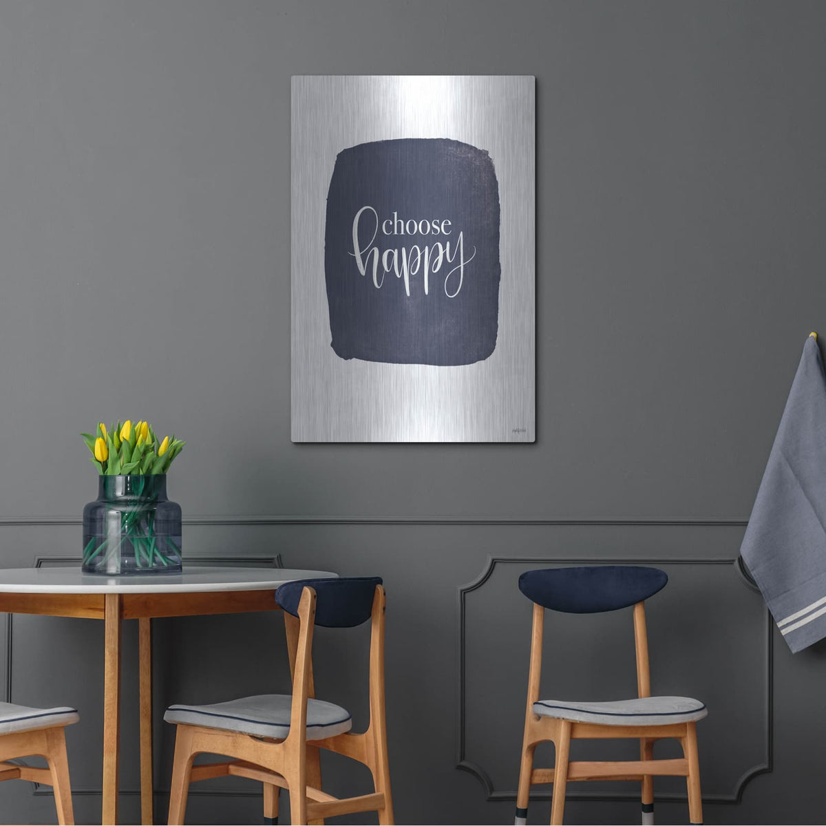 'Choose Happy' by Imperfect Dust – Metal Wall Art, 24x36 room view