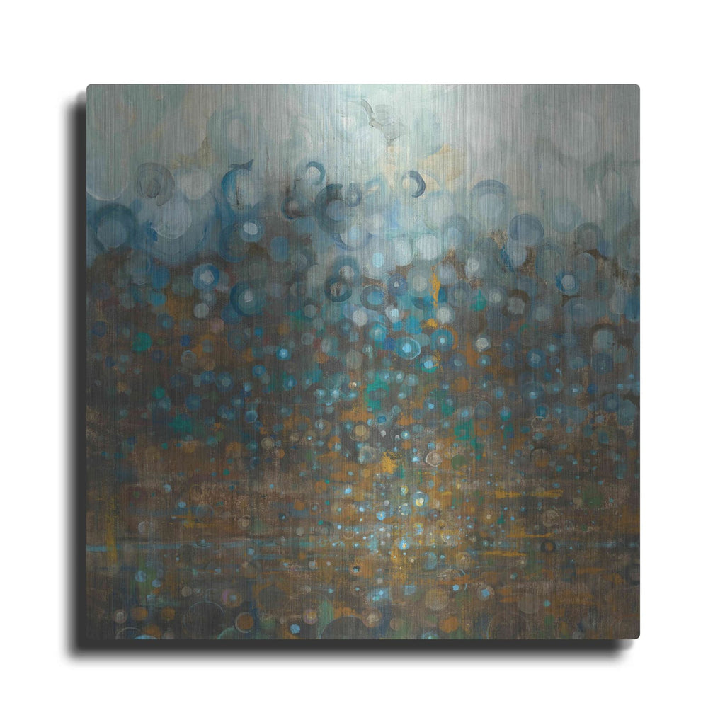 'Blue And Bronze Dots' by Danhui Nai – Metal Wall Art