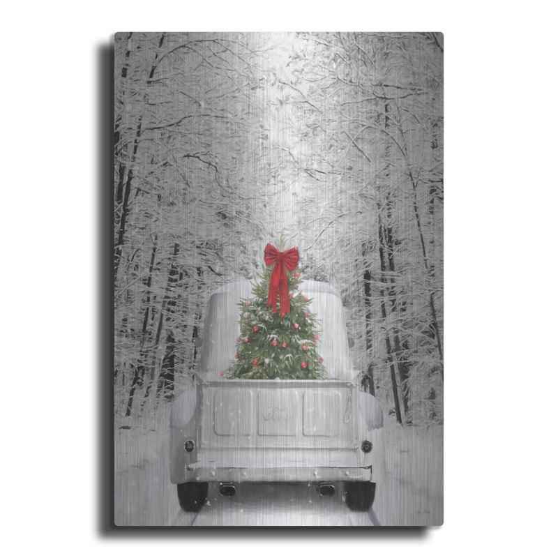 'Snowy Drive in a White Ford' by Lori Deiter – Metal Wall Art