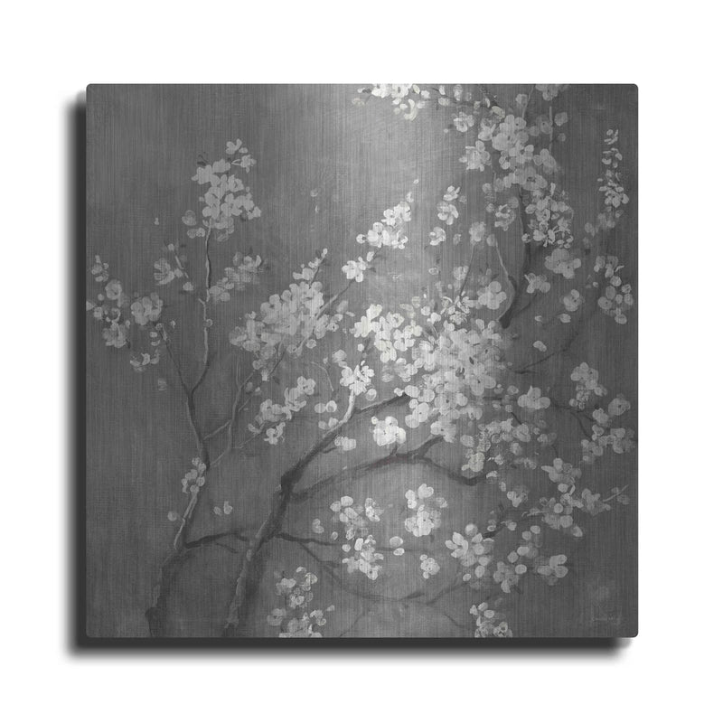 'White Cherry Blossom I on Grey' by Danhui Nai – Metal Wall Art