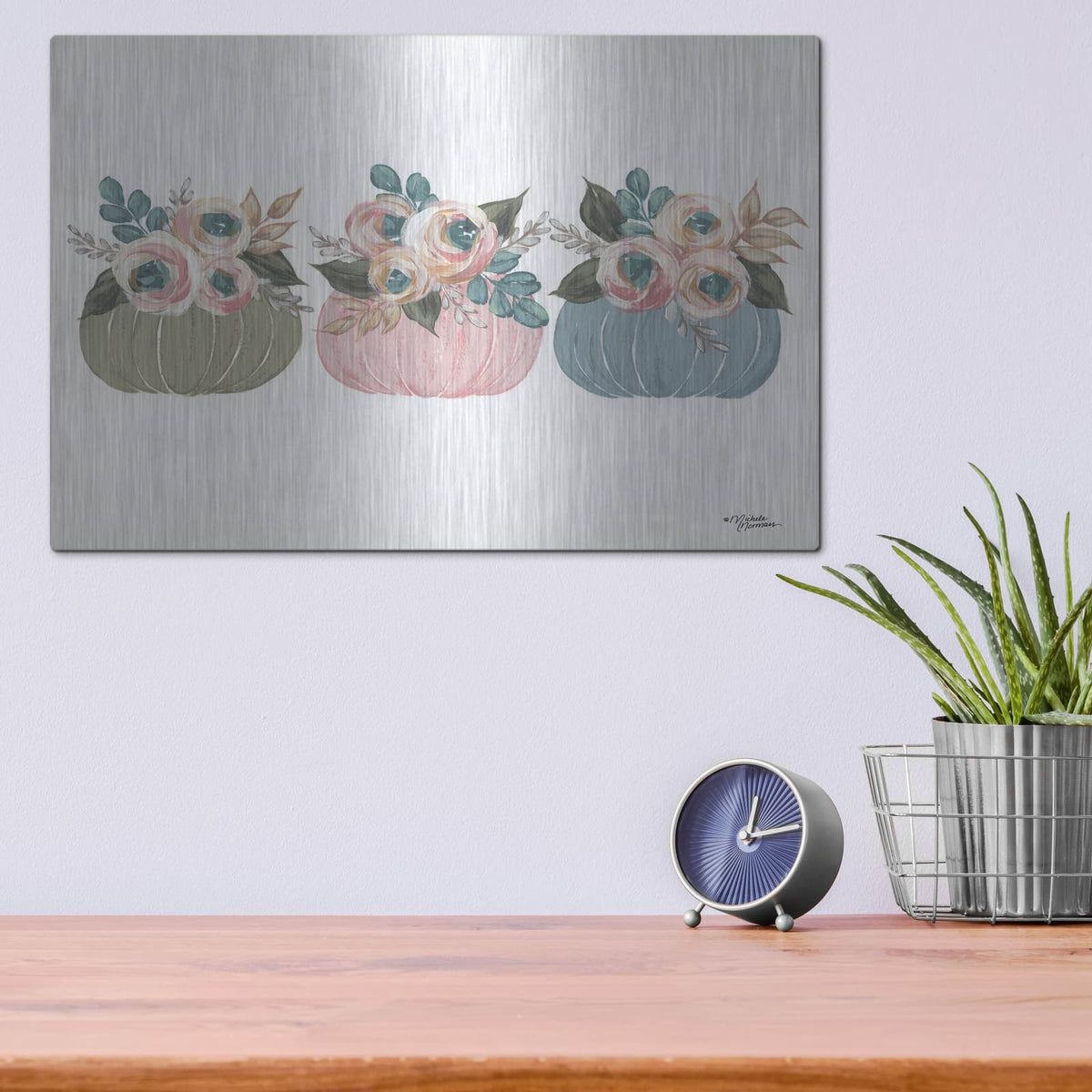 'Pumpkin Trio' by Michele Norman – Metal Wall Art, 16x12 room view