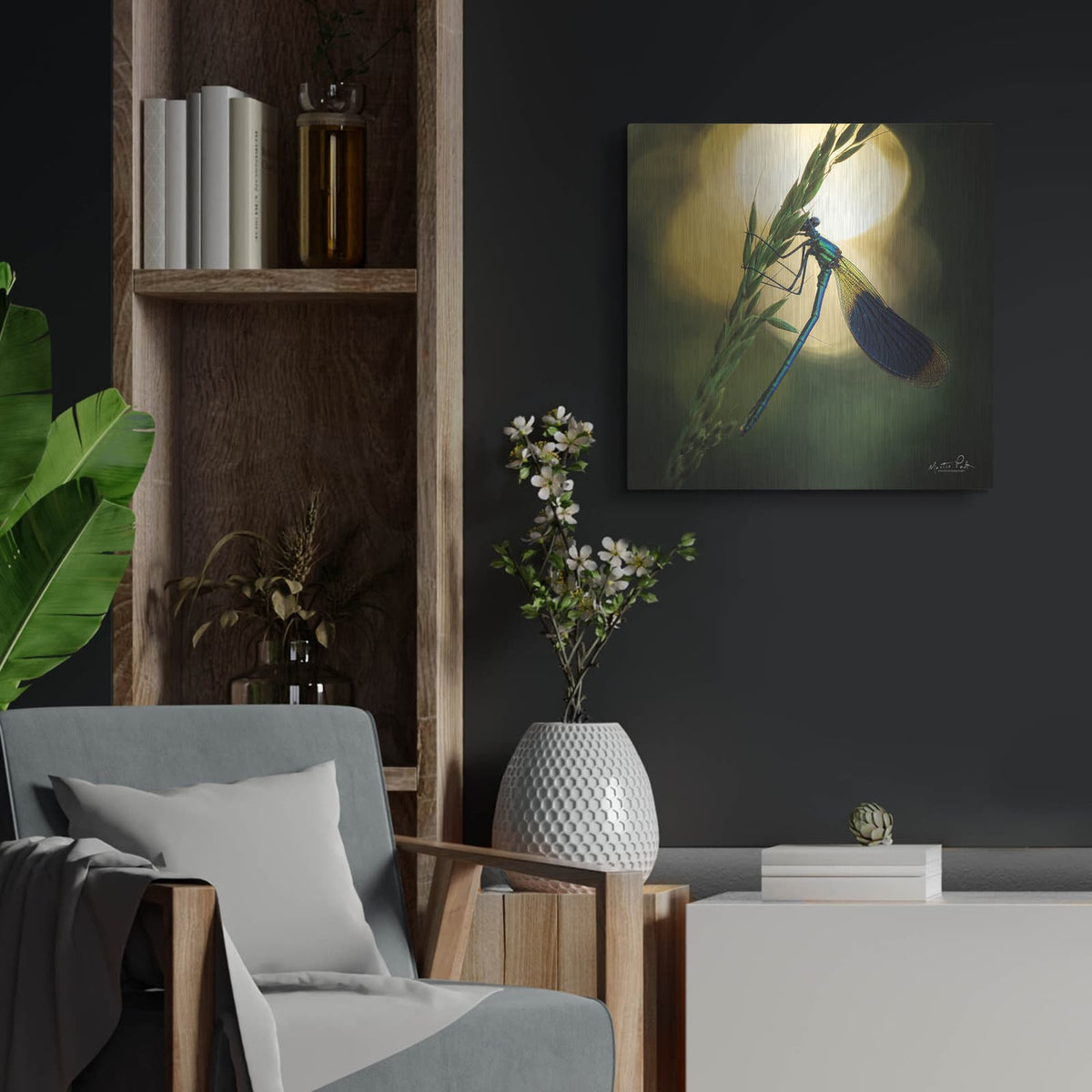 'Damselfly in Backlight' by Martin Podt – Metal Wall Art, 24x24 room view