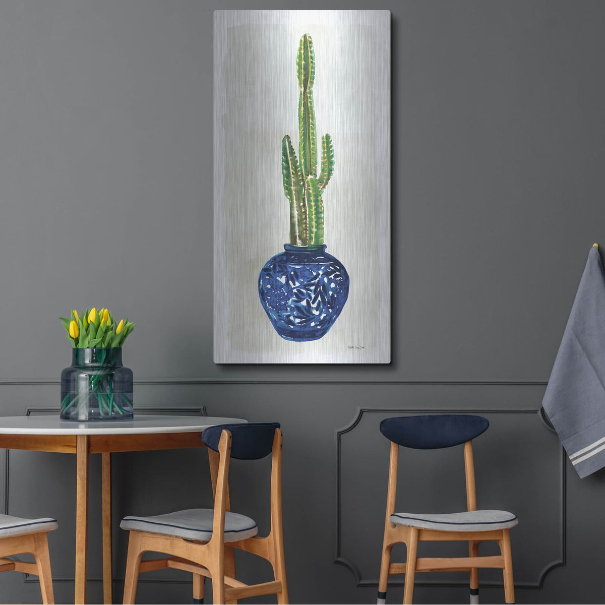 'Cacti in Blue Pot 1' by Stellar Design Studio – Metal Wall Art, 24x48 room view
