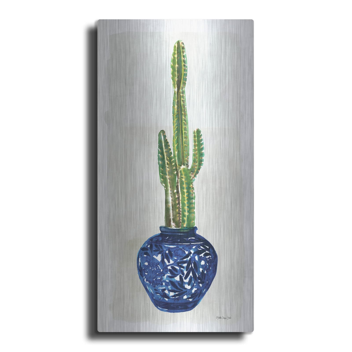 'Cacti in Blue Pot 1' by Stellar Design Studio – Metal Wall Art