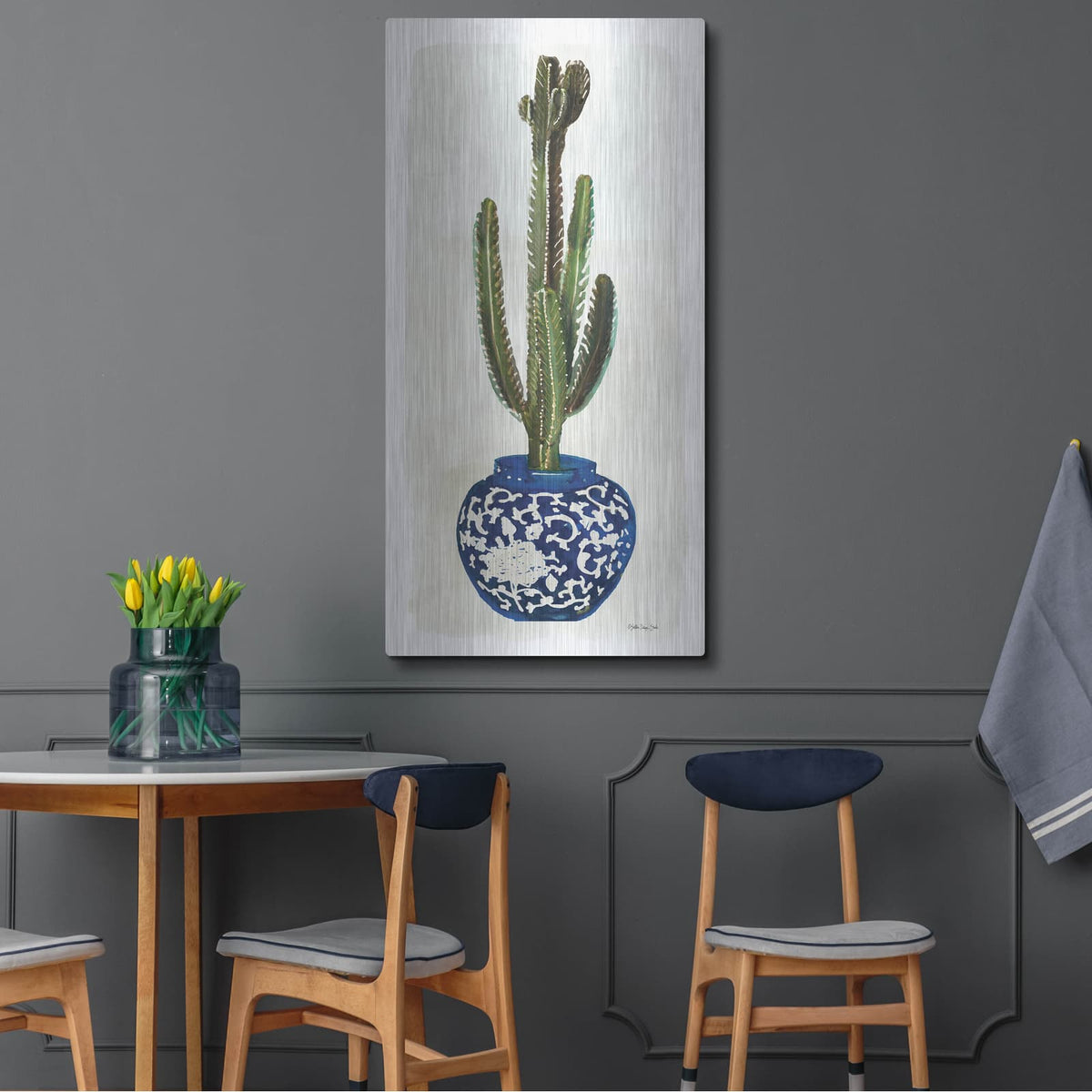 'Cacti in Blue Pot 2' by Stellar Design Studio – Metal Wall Art, 24x48 room view