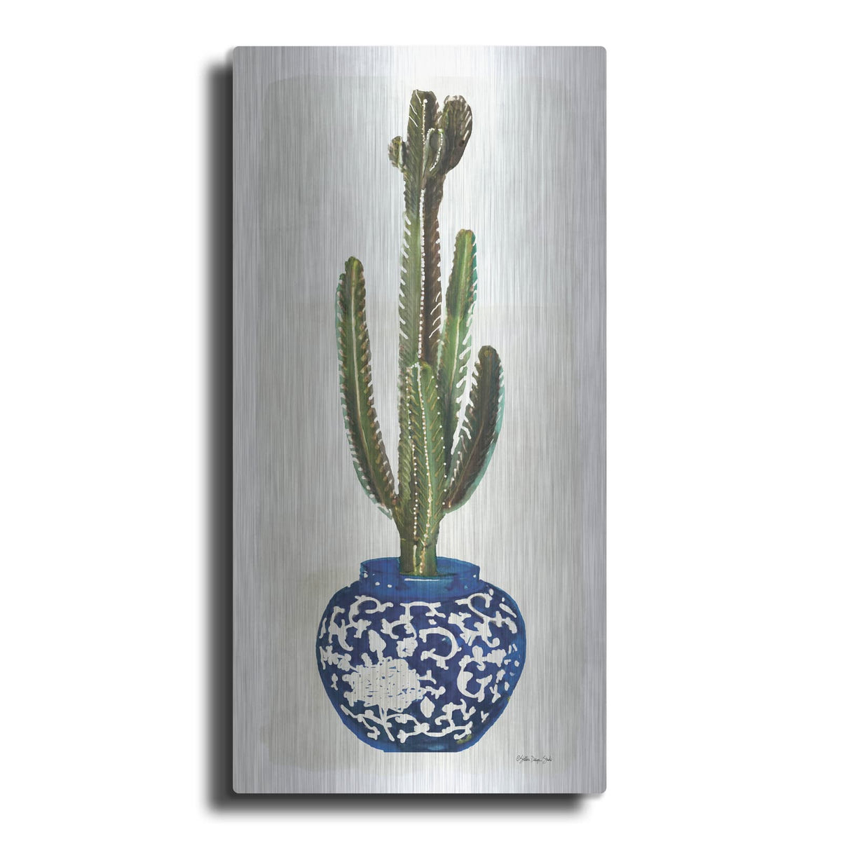 'Cacti in Blue Pot 2' by Stellar Design Studio – Metal Wall Art