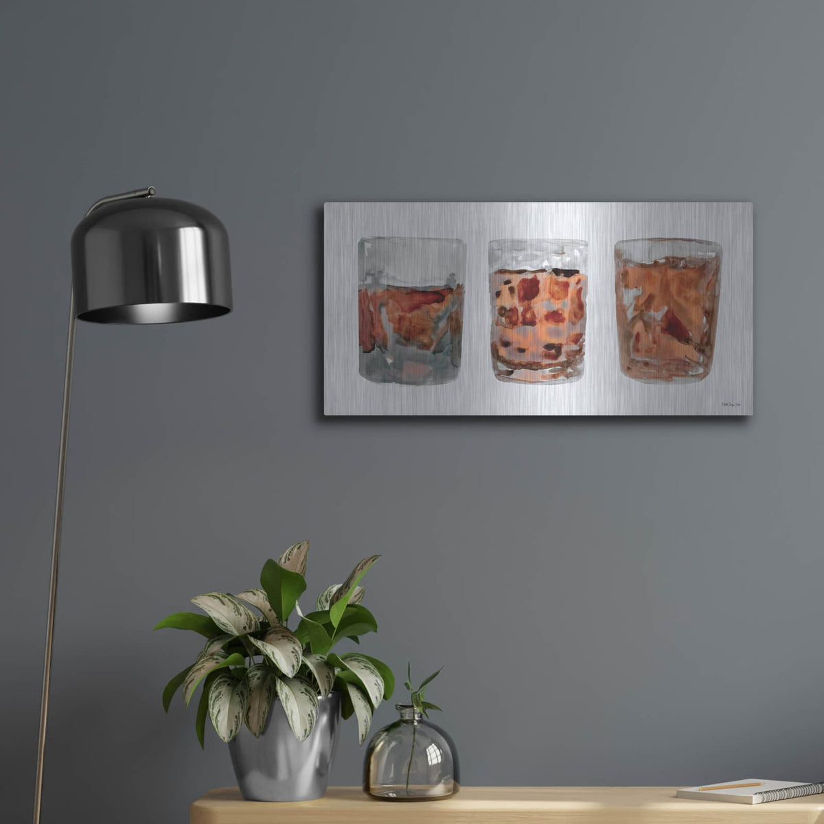 'Bourbon Glasses 2' by Stellar Design Studio – Metal Wall Art, 24x12 room view