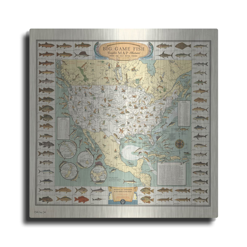 'Big Game Fish Map' by Stellar Design Studio – Metal Wall Art