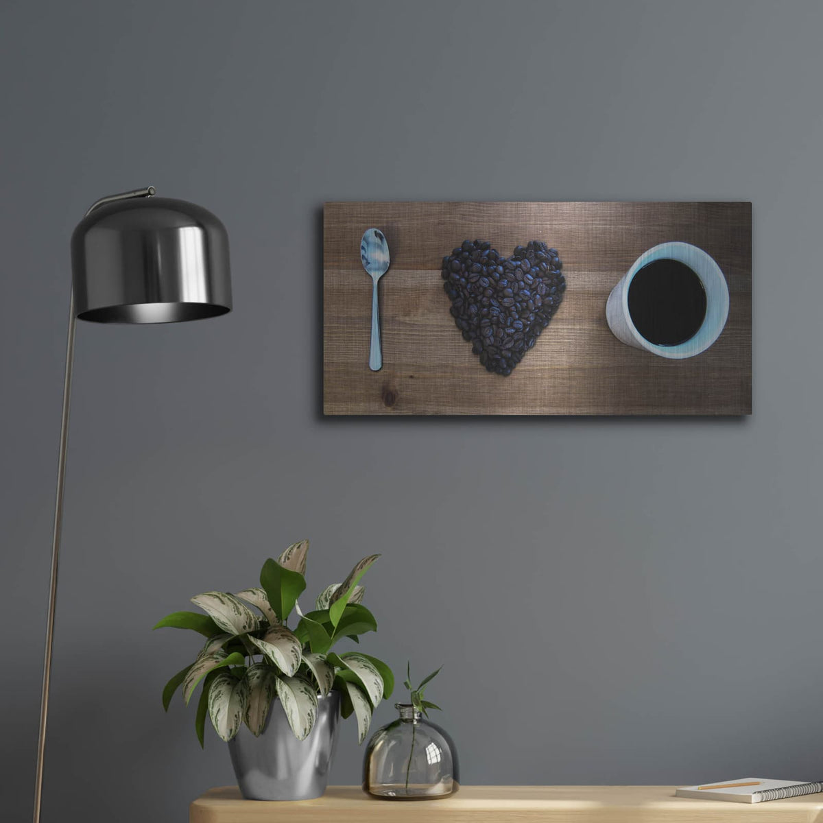 'I Love Coffee' by Nicklas Gustafsson – Metal Wall Art, 24x12 room view