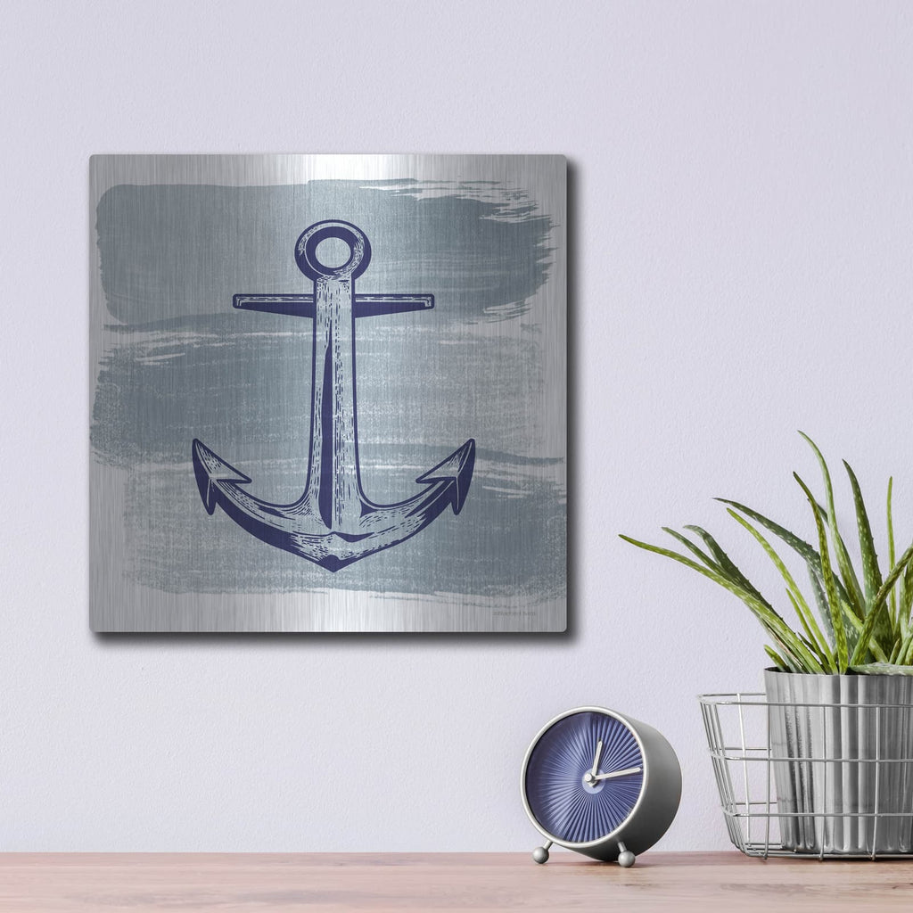 'Brushed Midnight Blue Anchor' by Bluebird Barn – Metal Wall Art, 12x12 room view