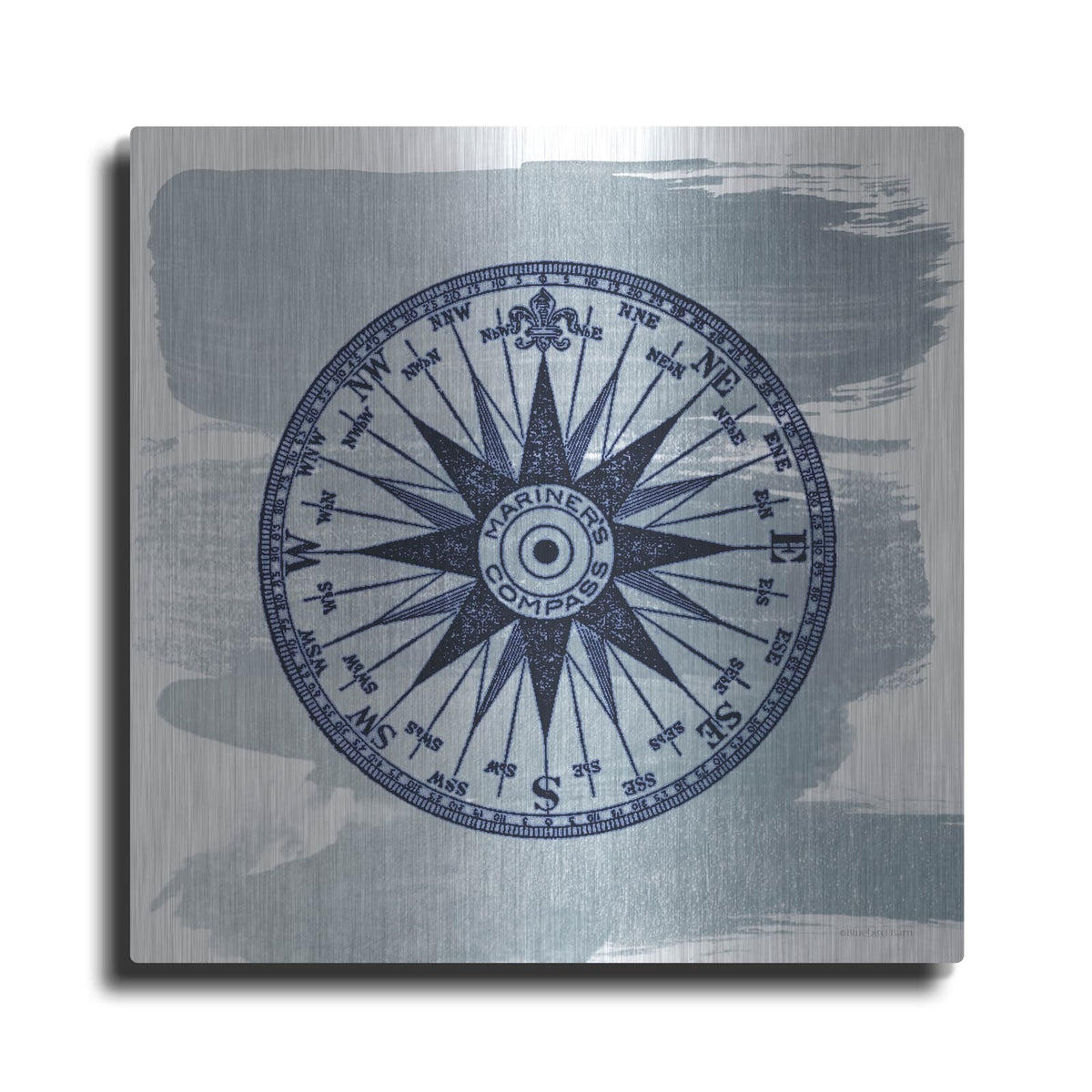 'Brushed Midnight Blue Compass Rose' by Bluebird Barn – Metal Wall Art
