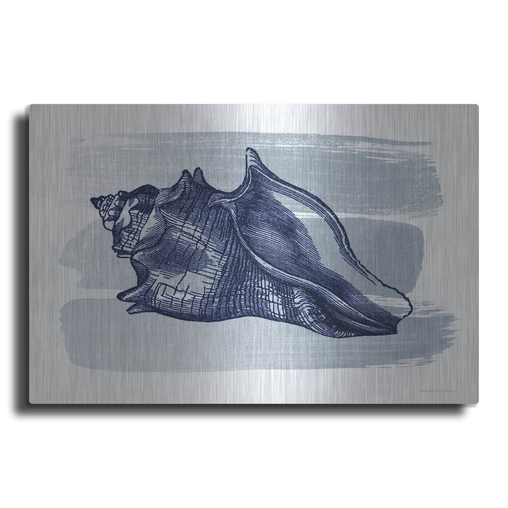 'Brushed Midnight Blue Seashell' by Bluebird Barn – Metal Wall Art