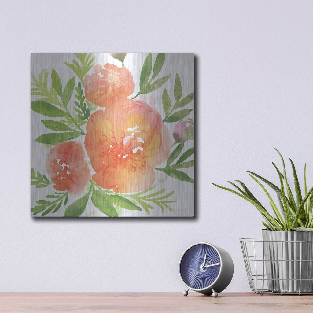'Peachy Floral I' by Bluebird Barn – Metal Wall Art, 12x12 room view