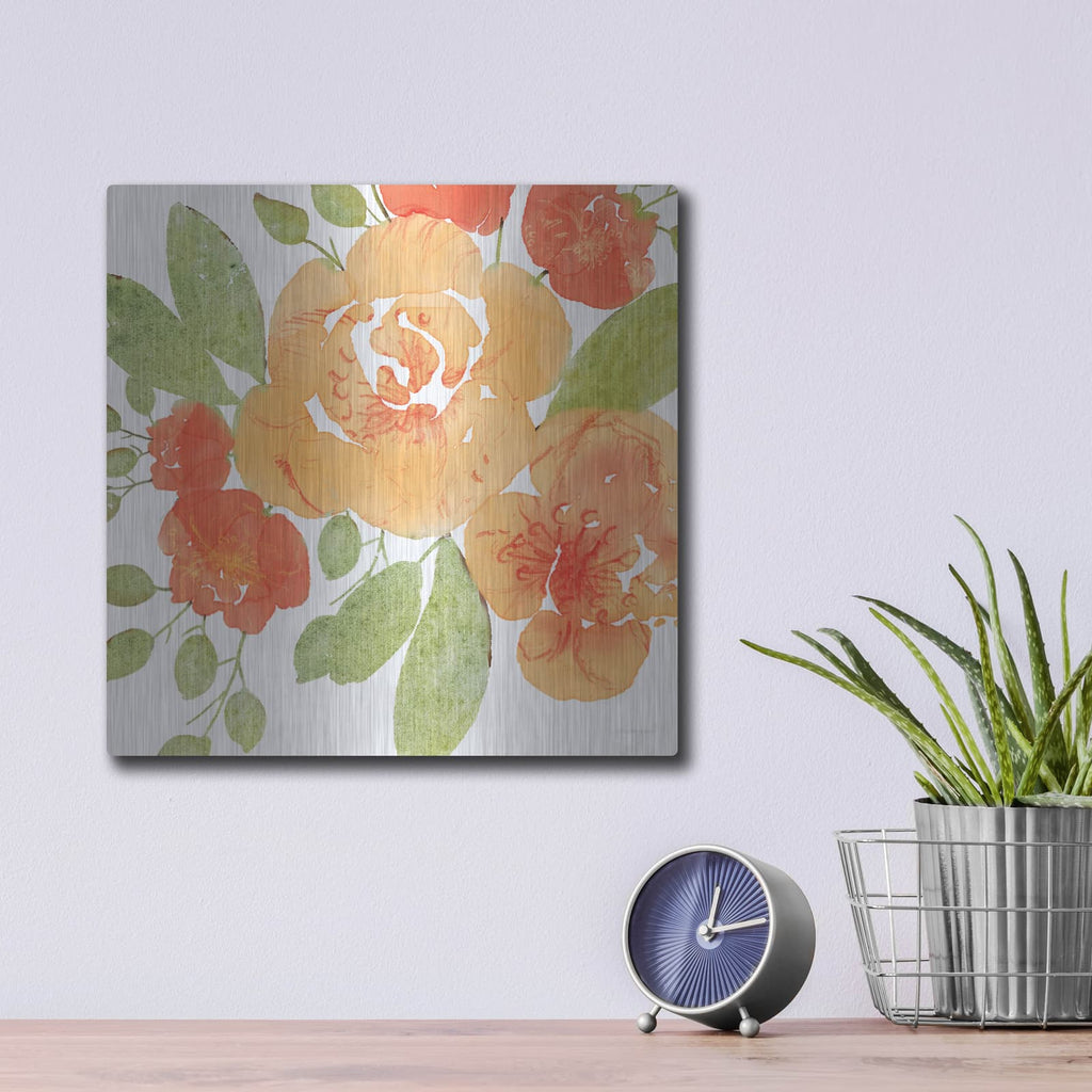 'Peachy Floral II' by Bluebird Barn – Metal Wall Art, 12x12 room view