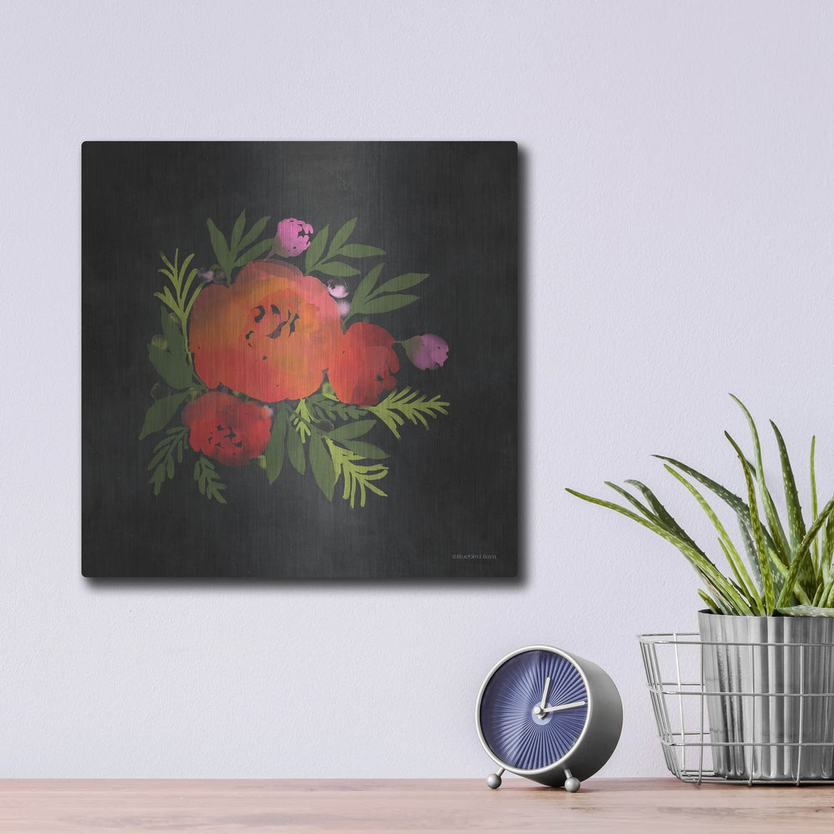 'Red Flower' by Bluebird Barn – Metal Wall Art, 12x12 room view