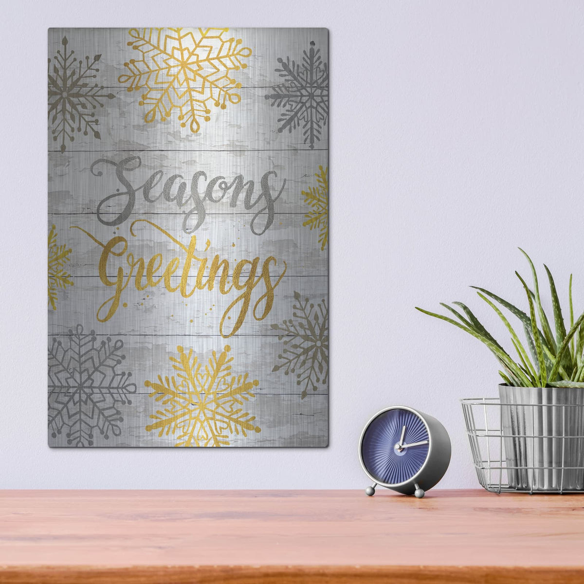 'Seasons Greetings Snowflakes' by Cindy Jacobs – Metal Wall Art, 12x16 room view
