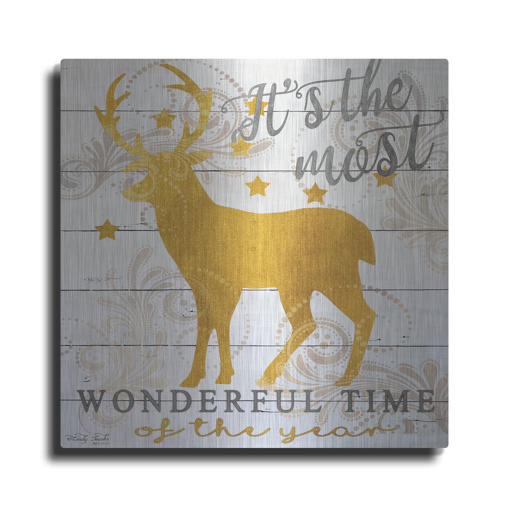 'It's the Most Wonderful Time Deer' by Cindy Jacobs – Metal Wall Art