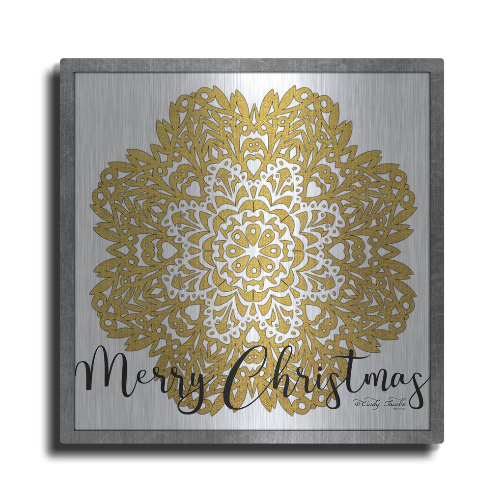 'Merry Christmas Mandala' by Cindy Jacobs – Metal Wall Art
