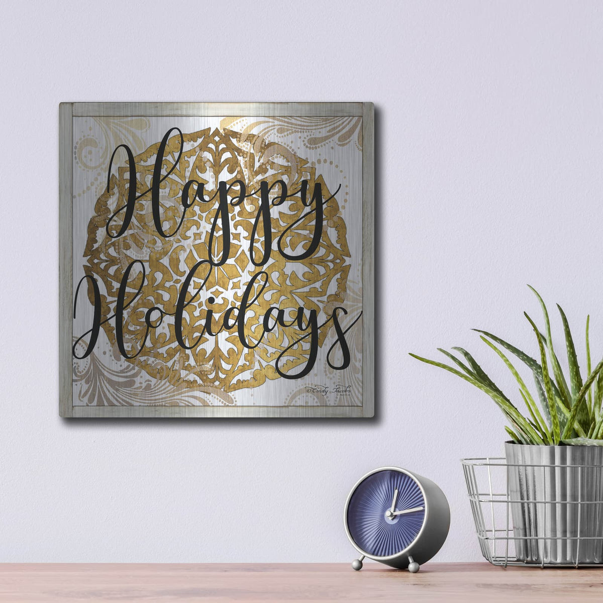 'Happy Holidays Mandala II' by Cindy Jacobs – Metal Wall Art, 12x12 room view