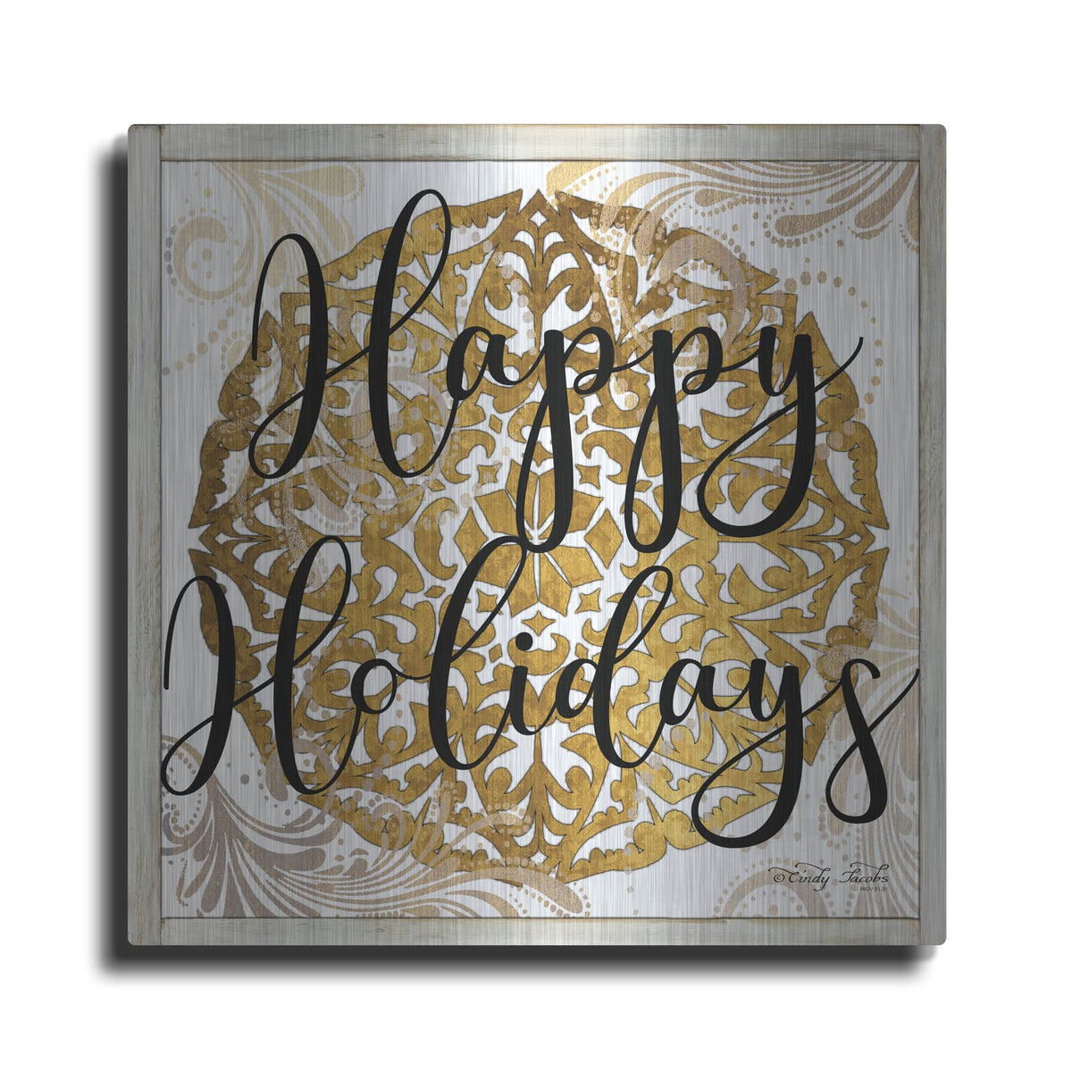 'Happy Holidays Mandala II' by Cindy Jacobs – Metal Wall Art