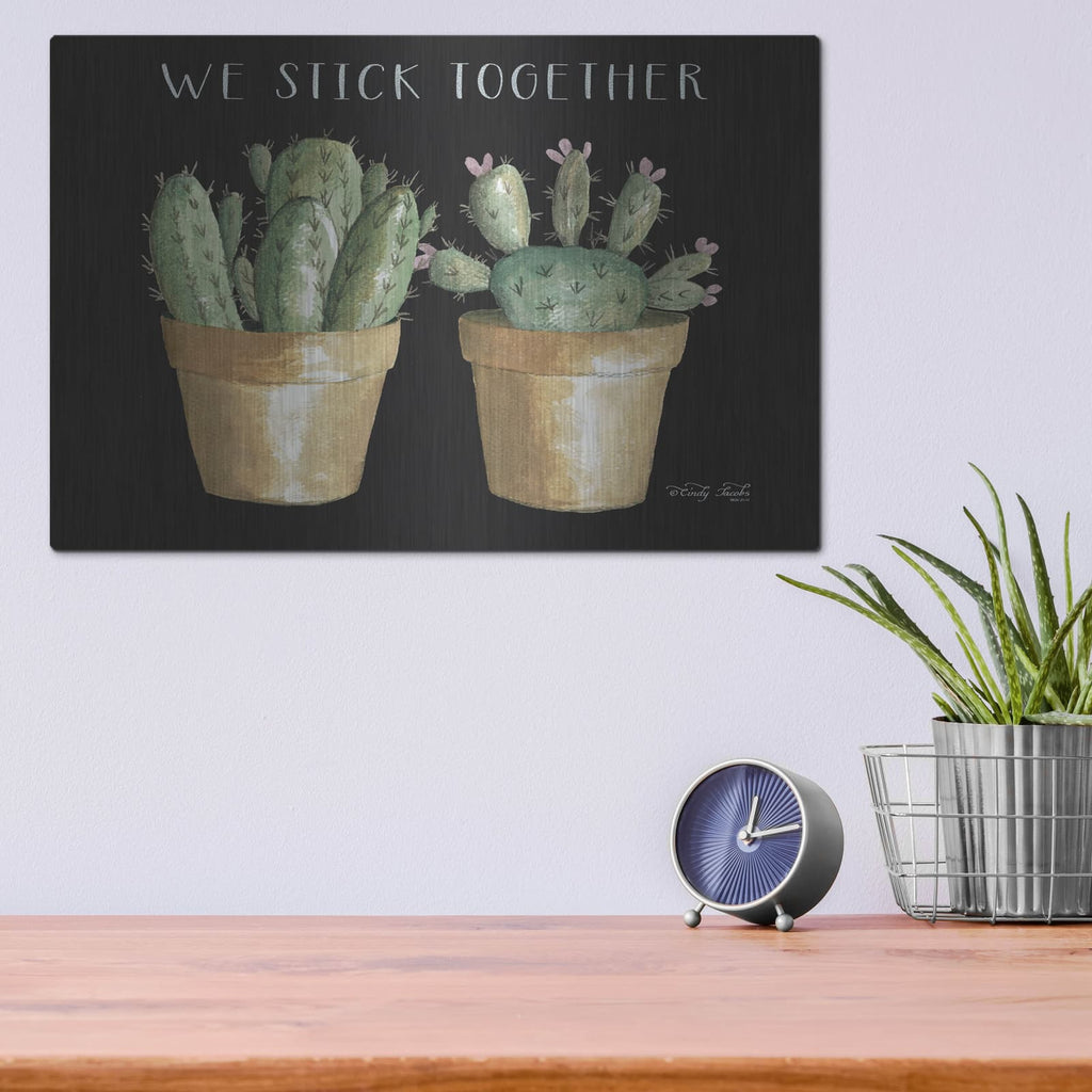 'We Stick Together Cactus' by Cindy Jacobs – Metal Wall Art, 16x12 room view