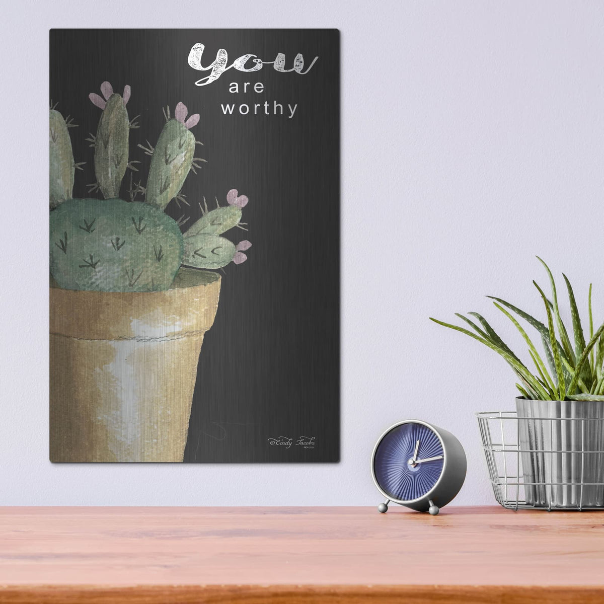 'You Are Worthy Cactus' by Cindy Jacobs – Metal Wall Art, 12x16 room view
