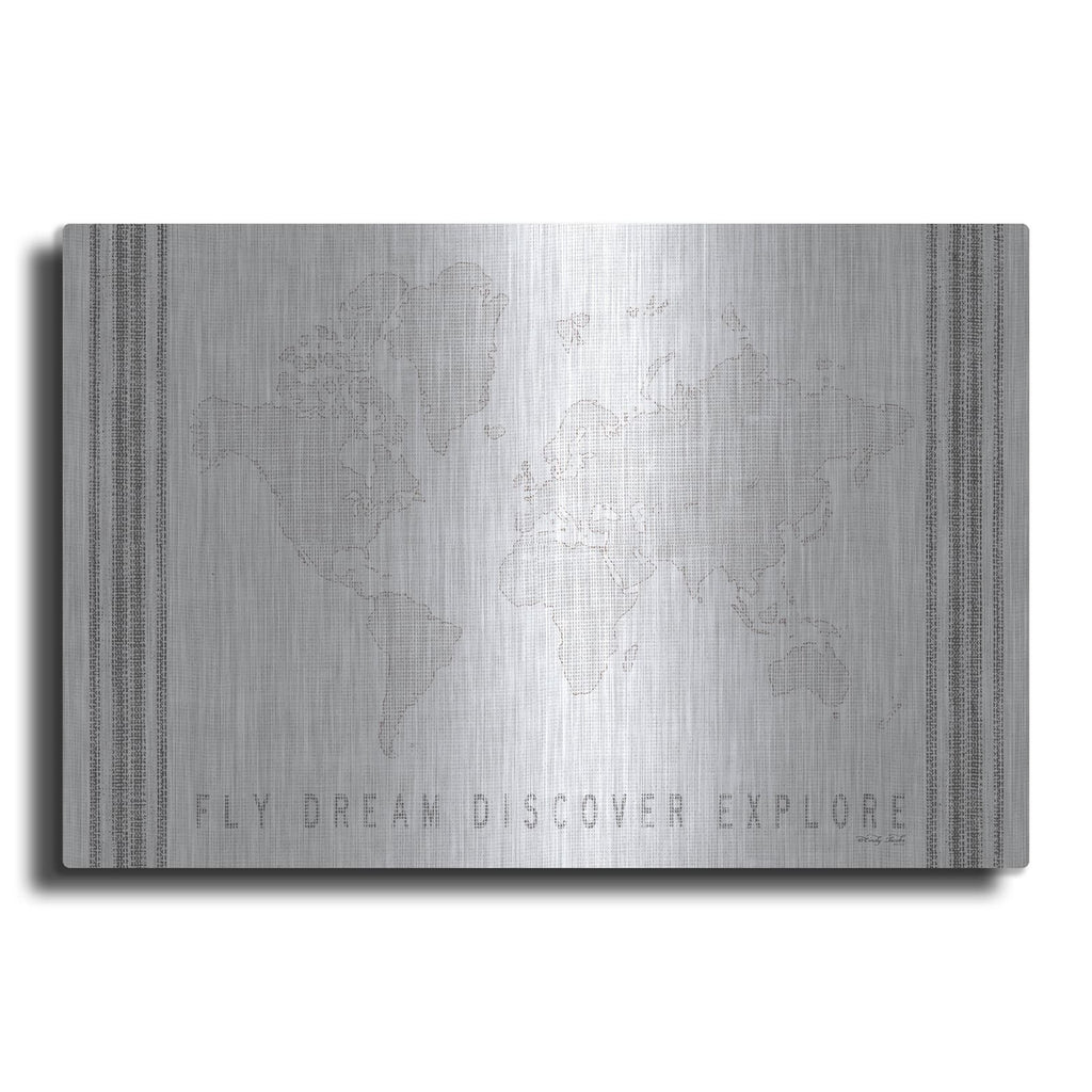 'Fly, Dream, Discover, Explore Map' by Cindy Jacobs – Metal Wall Art