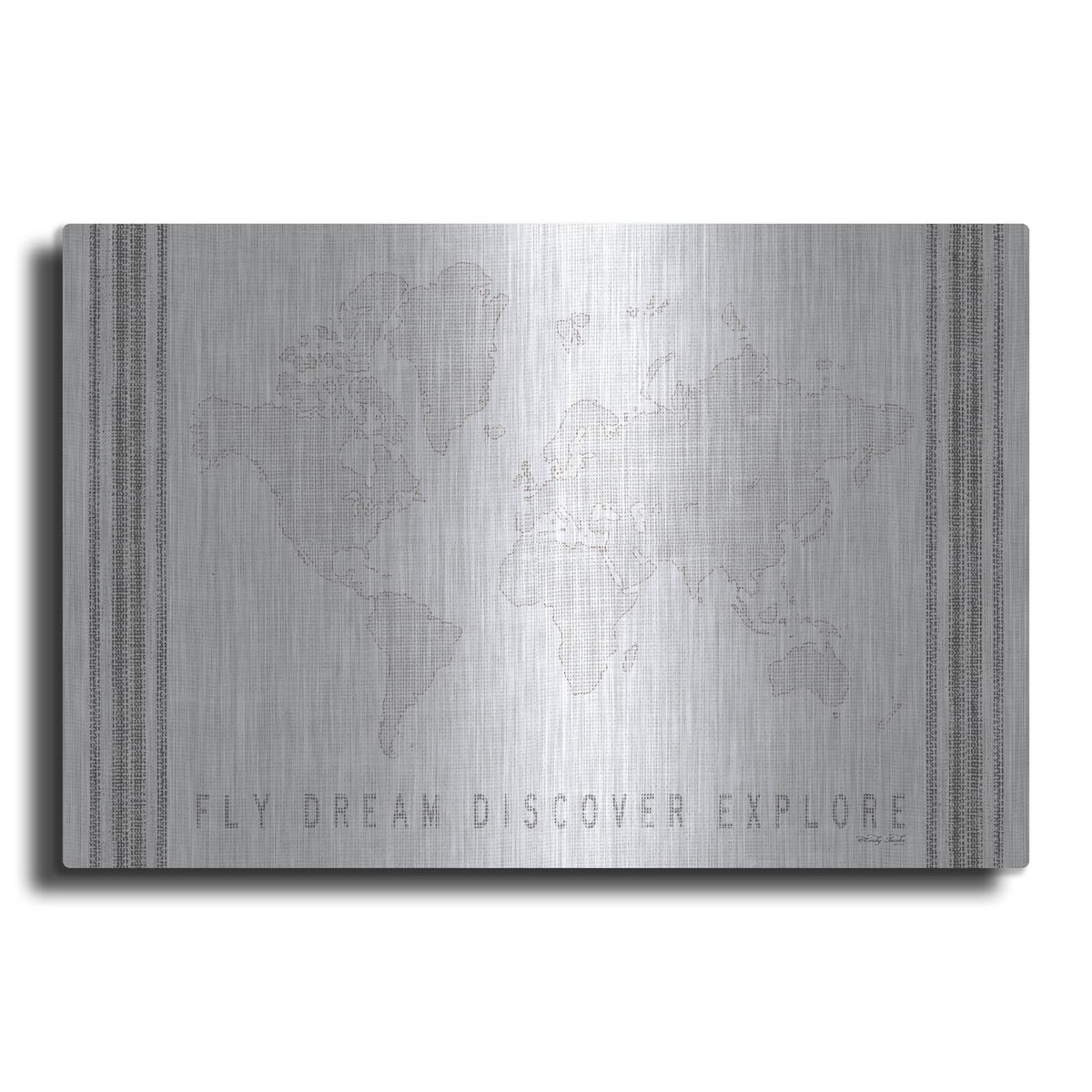 'Fly, Dream, Discover, Explore Map' by Cindy Jacobs – Metal Wall Art