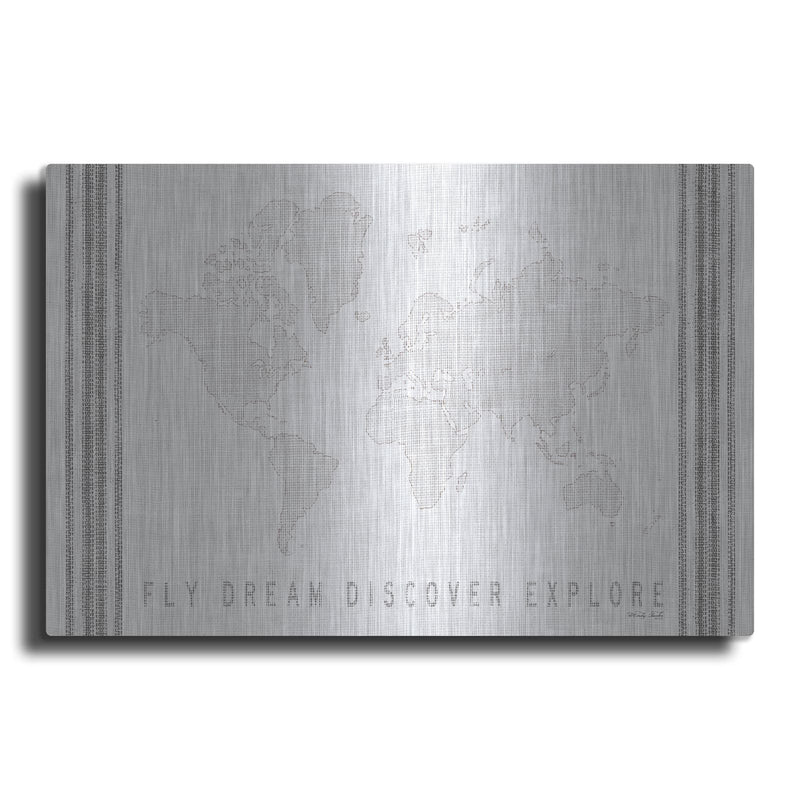 'Fly, Dream, Discover, Explore Map' by Cindy Jacobs – Metal Wall Art