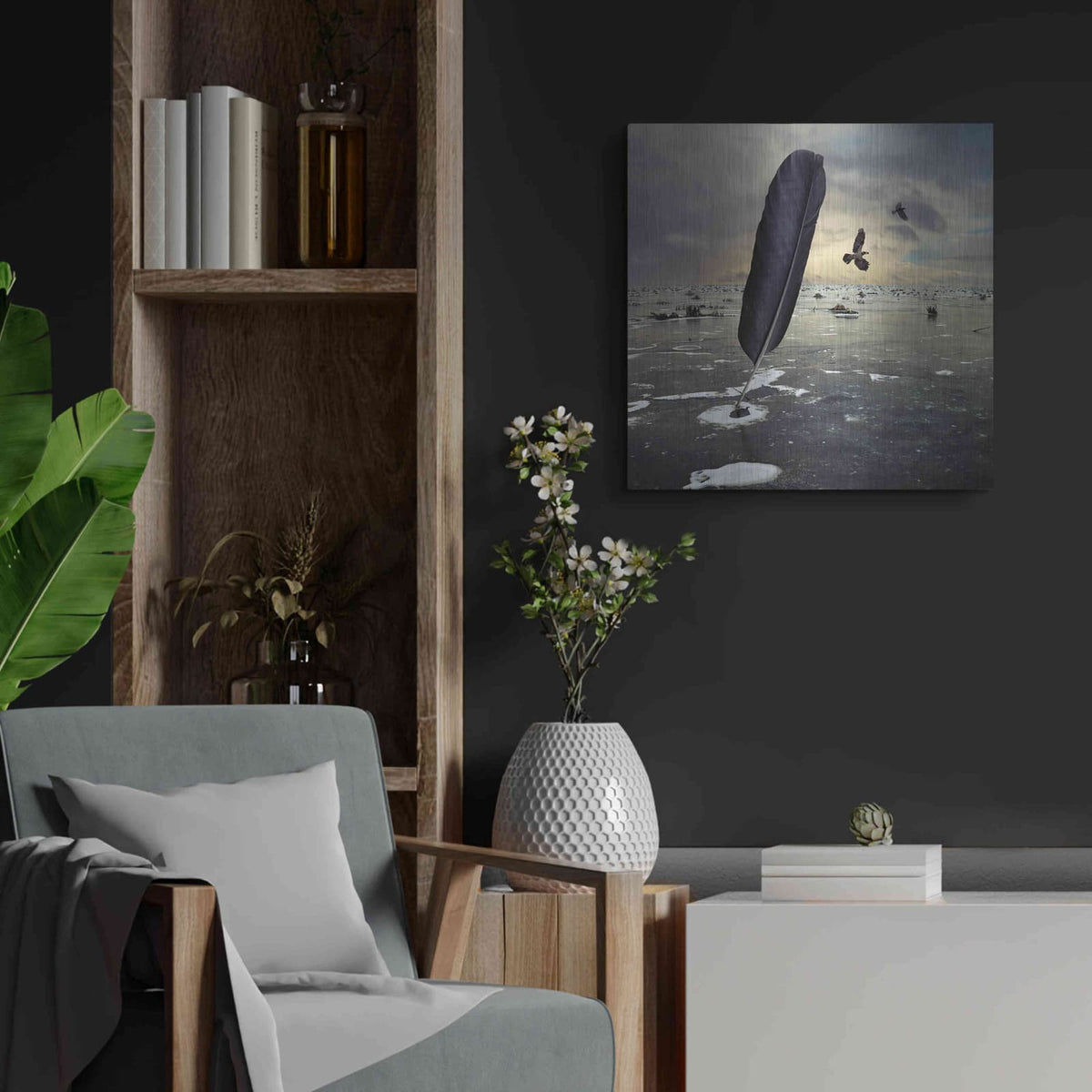 'Featherland' by Dariusz Klimczak – Metal Wall Art, 24x24 room view