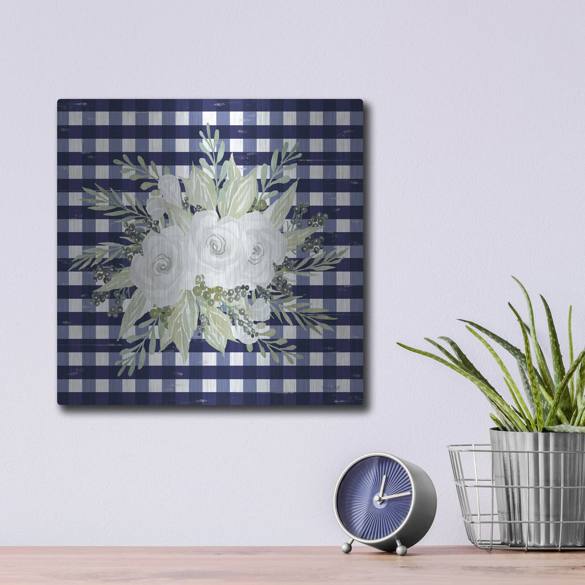 'Navy Floral II' by Cindy Jacobs – Metal Wall Art, 12x12 room view